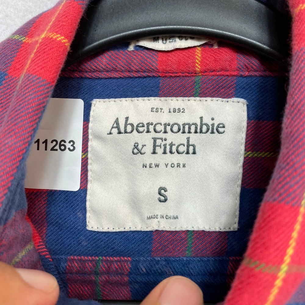 Abercrombie & Fitch Flannel Shirt Mens S Red Blue Bleached Acid Wash Button Up - Picture 7 of 9